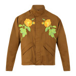 Men Brown Flower Embroidered Zipped Jacket