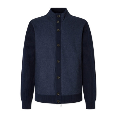 Men Navy Merino Wool Hybrid Jacket
