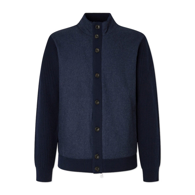 Men Navy Merino Wool Hybrid Jacket