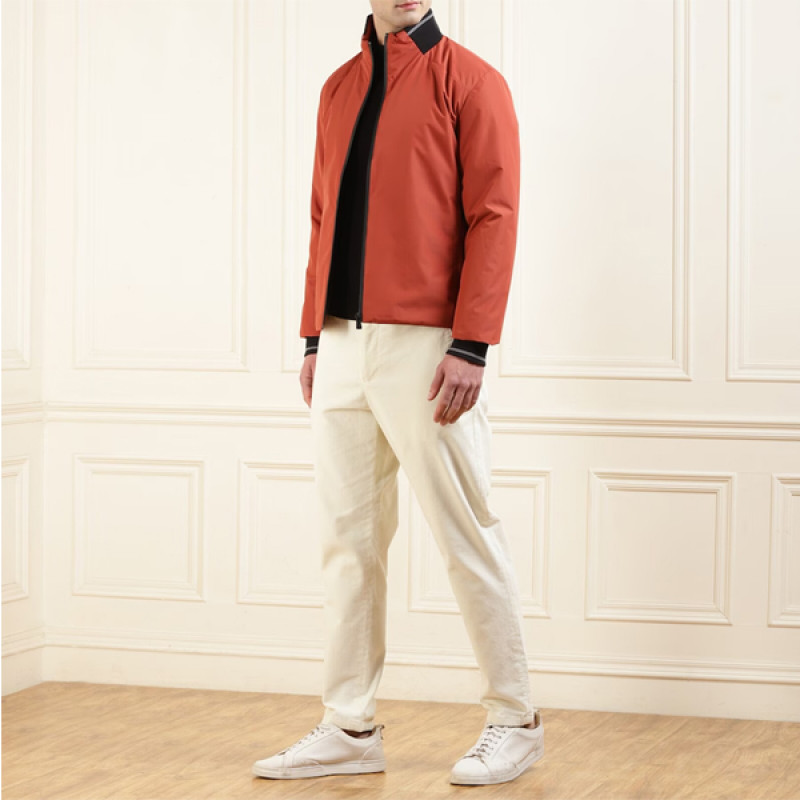Men Orange Contrast Collar And Cuffs Jacket