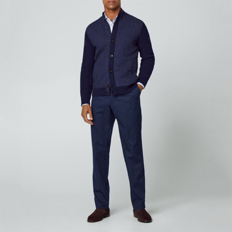 Men Navy Merino Wool Hybrid Jacket