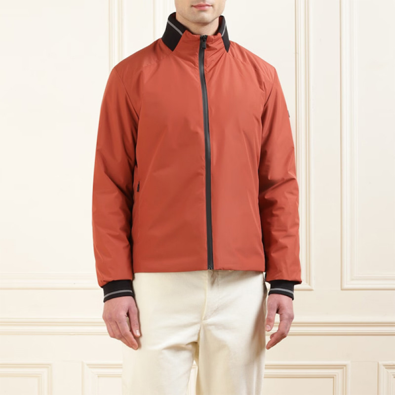 Men Orange Contrast Collar And Cuffs Jacket