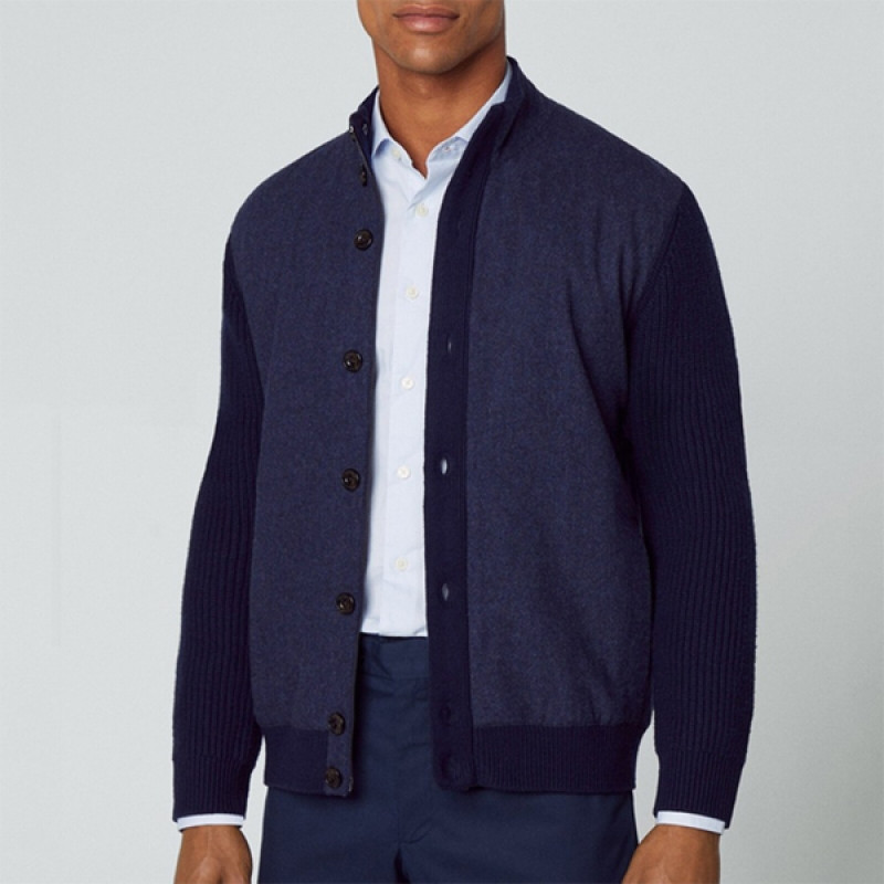 Men Navy Merino Wool Hybrid Jacket