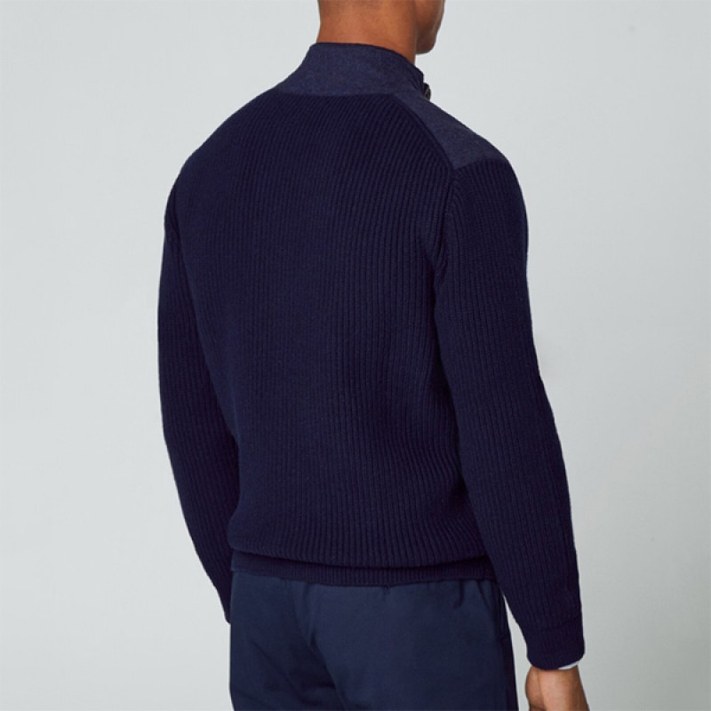 Men Navy Merino Wool Hybrid Jacket